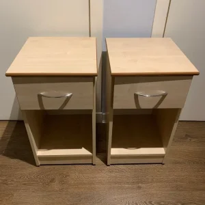Two bedside tables, one with pull-out drawer