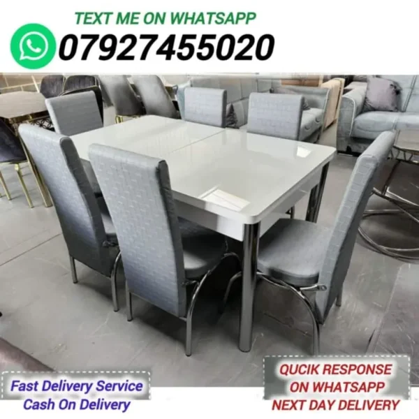 Extendable Dining Table with 6 Chairs – Wooden or Glass Finish
