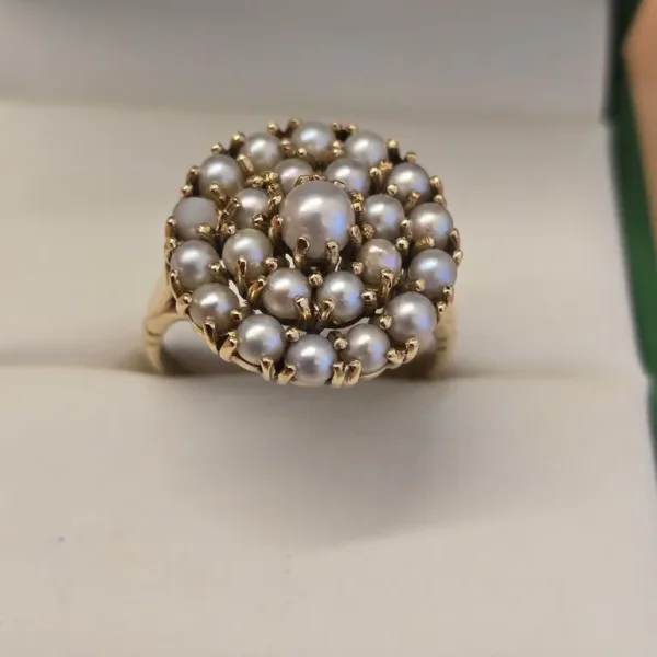 9ct GOLD PEARL BEAD CLUSTER RING
