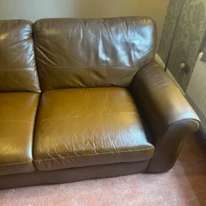 Habitat Brown Leather 3 Seater Sofa - Image 3
