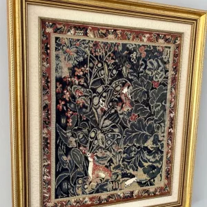 Framed Medieval-Style Tapestry – Woodland Scene with Animals - Image 2