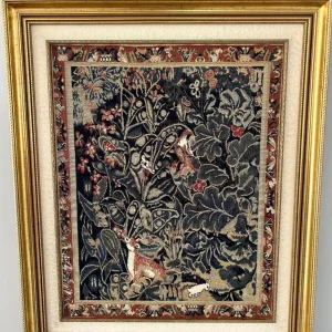 Framed Medieval-Style Tapestry – Woodland Scene with Animals