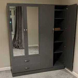 4 door wardrobe with mirror and two bottom drawers