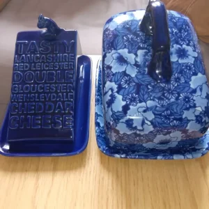 2x blue cheese domes, vintage plates and domes