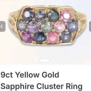 9ct yellow gold sapphire cluster ring