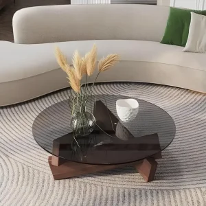 Nordic Transparent Glass Solid Wood Round Coffee Table - Image 2