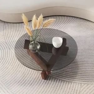 Nordic Transparent Glass Solid Wood Round Coffee Table - Image 3