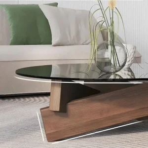 Nordic Transparent Glass Solid Wood Round Coffee Table - Image 5