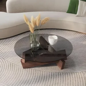 Nordic Transparent Glass Solid Wood Round Coffee Table - Image 6