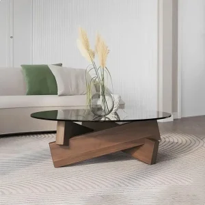 Nordic Transparent Glass Solid Wood Round Coffee Table - Image 7