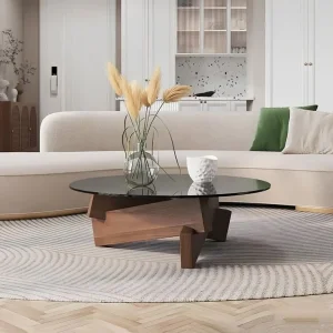 Nordic Transparent Glass Solid Wood Round Coffee Table