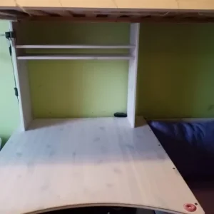 High bed - white with integrated desk, shelf and pull-out futon - Image 4