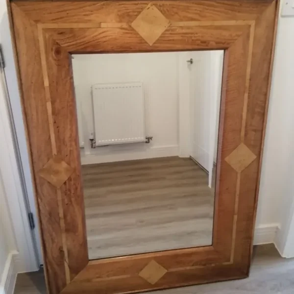 Large Wooden Marquetry Inlay Framed Mirror