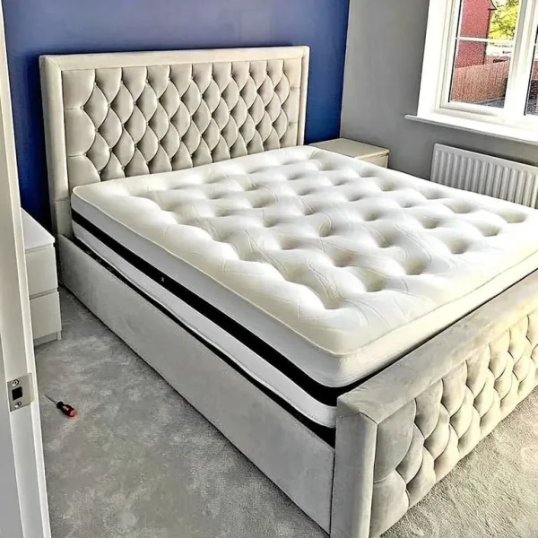 Double Heaven Plush Velvet Bed Frame with Opt Mattress