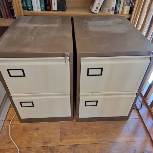 2 drawer filing cabinets (matching, cream and brown)