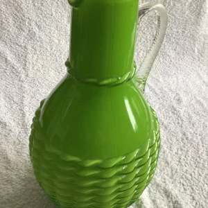 1960s Lime Green Opaline Jug with Basket Weave - Image 2