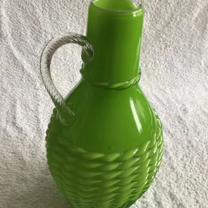 1960s Lime Green Opaline Jug with Basket Weave - Image 3