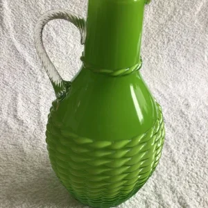 1960s Lime Green Opaline Jug with Basket Weave - Image 4