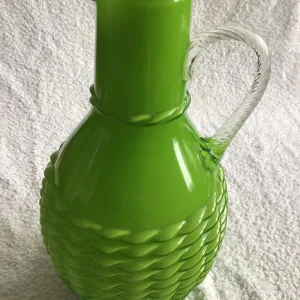 1960s Lime Green Opaline Jug with Basket Weave
