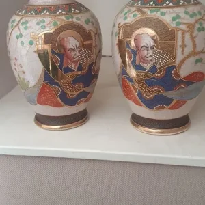 Two Japanese handpainted vases