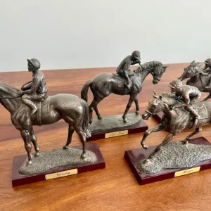 Set of 5 Bronzed Resin Racehorse and Jockey Figures - Image 2