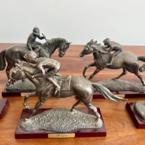 Set of 5 Bronzed Resin Racehorse and Jockey Figures - Image 3