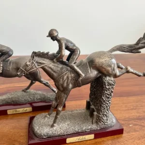 Set of 5 Bronzed Resin Racehorse and Jockey Figures - Image 4