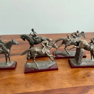 Set of 5 Bronzed Resin Racehorse and Jockey Figures - Image 5