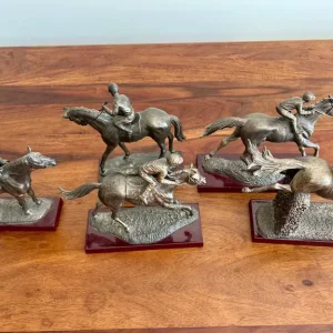 Set of 5 Bronzed Resin Racehorse and Jockey Figures - Image 6
