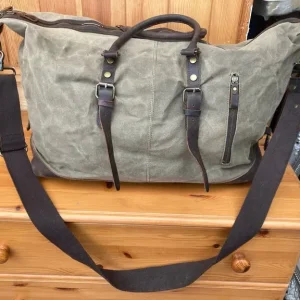 Larger Size Touri Waxed Canvas Weekend Bag with Leather Trim
