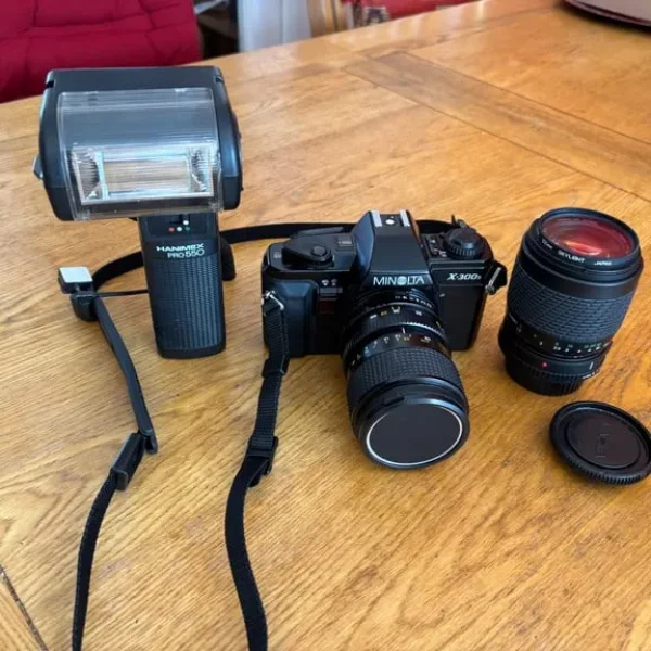 Minolta X-300s Camera with Lenses and Flash