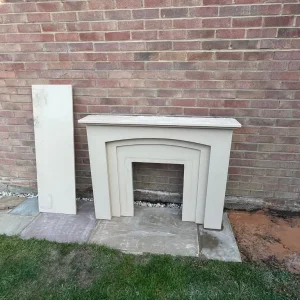 Cream marble fireplace mantle and hearth - Image 2