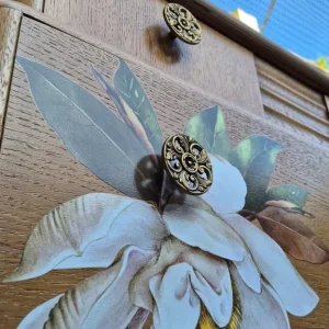 Floral mid-century modern chest of drawers with magnolia transfer - Image 4