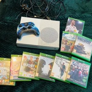 Xbox 1 with games and wired controller