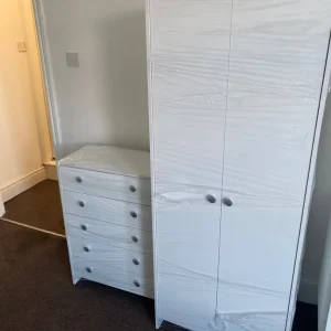 2 doors wardrobe and chest drawers set white