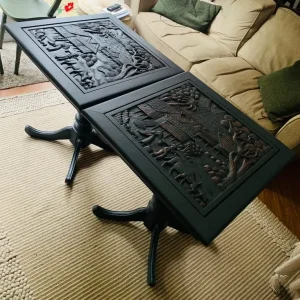 Vintage oriental carved pair of tables