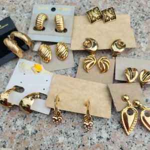 10 PAIRS OF GOLD COLOURED CLIP-ON EARRINGS