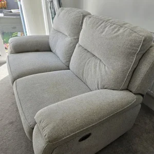 DFS 2 Seater Power Recliner Light Grey Fabric With USB Ports - Image 5