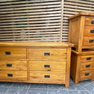 Rustic Solid Oak Bedroom Set – Double Bed, Side Tables, Dresser - Image 4