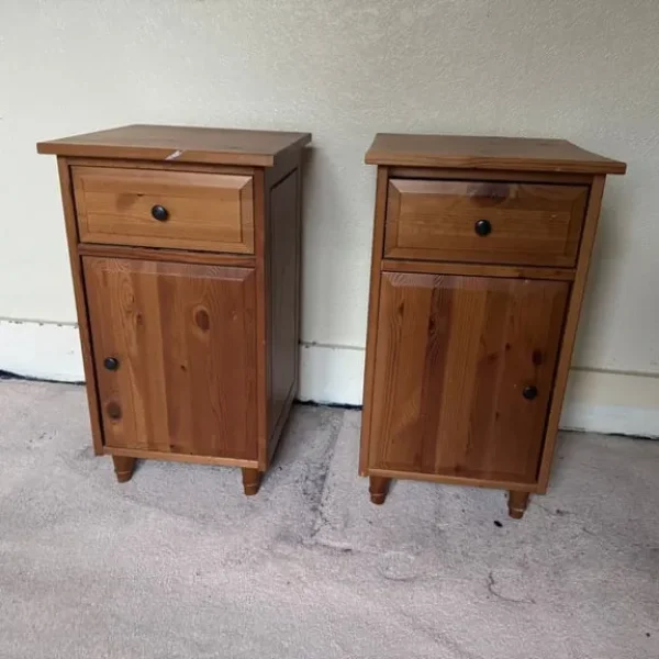 Two IKEA Leksvik Pine Bedside Tables