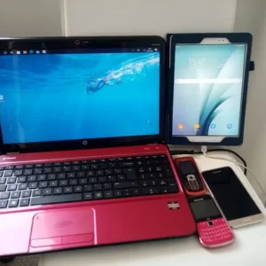 Laptop, tablet, phones, camcorder