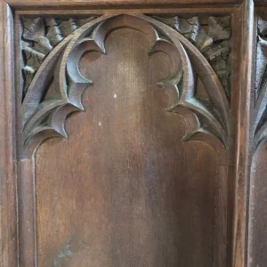 Reclaimed oak church panels with hand-carved details - Image 4
