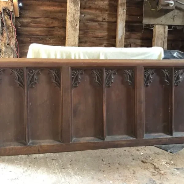 Reclaimed oak church panels with hand-carved details
