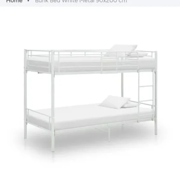 Metal Twin Over Twin Bunk Beds with Ladder and Full-length Guardrails-White