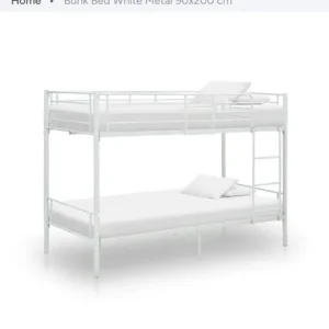 Metal Twin Over Twin Bunk Beds with Ladder and Full-length Guardrails-White
