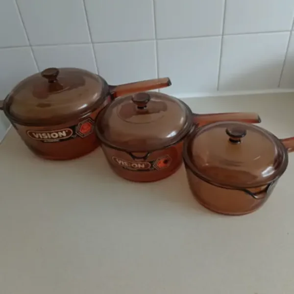 3 x Vision De Corning Glass Vintage Saucepans