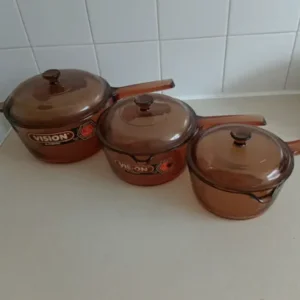 3 x Vision De Corning Glass Vintage Saucepans