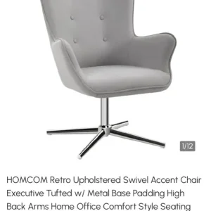 Grey Upholstered Swivel Desk Chair - Image 4