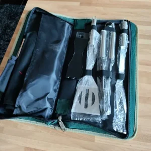 Barbeque tool set in holder