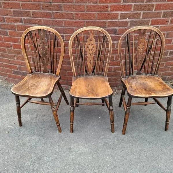 3 X Oak wheelback mid century dining chairs